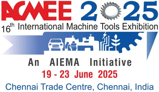 Wide view of ACMEE 2025 exhibition hall showing multiple stalls, visitors, and industrial machinery displays at Chennai Trade Centre.