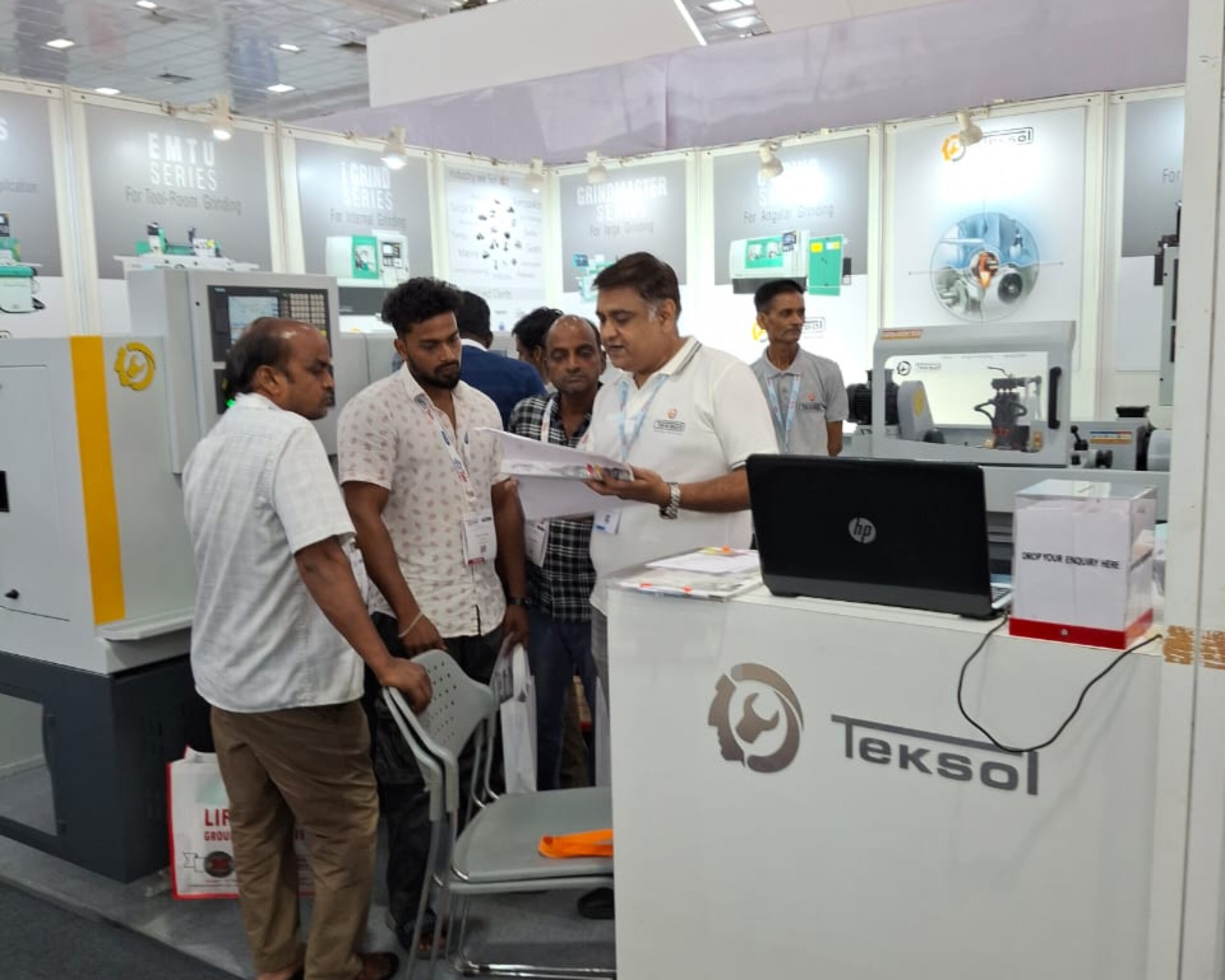 Wide shot of grinding machine with lighting focus