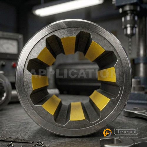 Internal grinding of rubber, PU and carbon bush with yellow highlighted bore grinding area