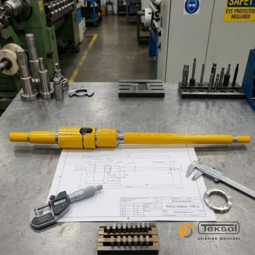 textile spindle straight and taper outer diameter grinding application highlighted in yellow on cylindrical grinding machine